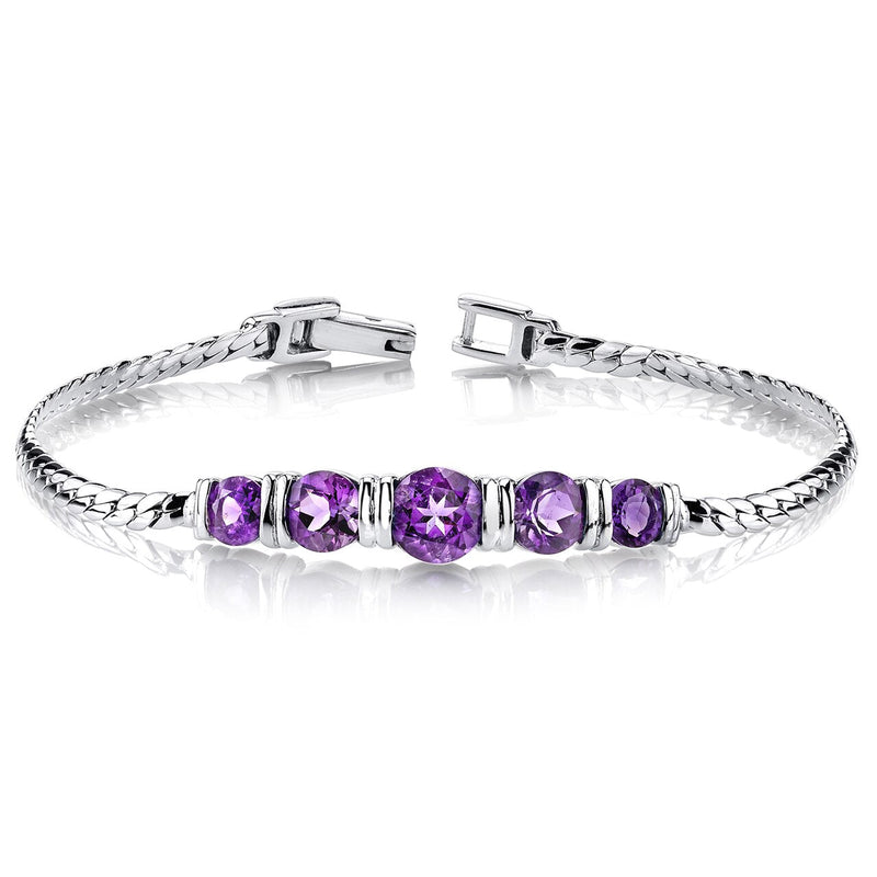 Amethyst 5-Stone Bracelet Sterling Silver Round Shape 3.75 Carats