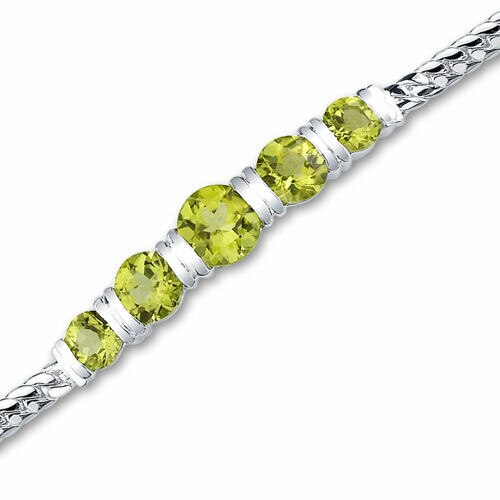 Peridot 5-Stone Bracelet Sterling Silver Round Shape 4.75 Carats