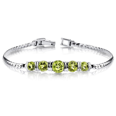 Peridot 5-Stone Bracelet Sterling Silver Round Shape 4.75 Carats