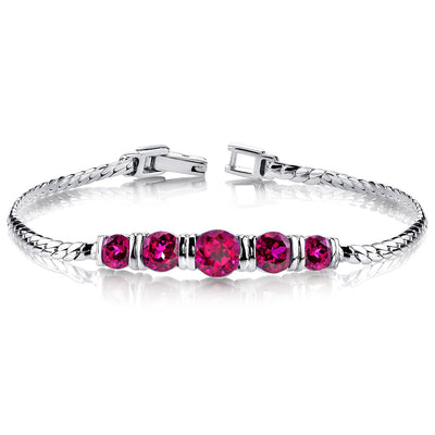 Ruby 5-Stone Bracelet Sterling Silver Round Shape 5 Carats