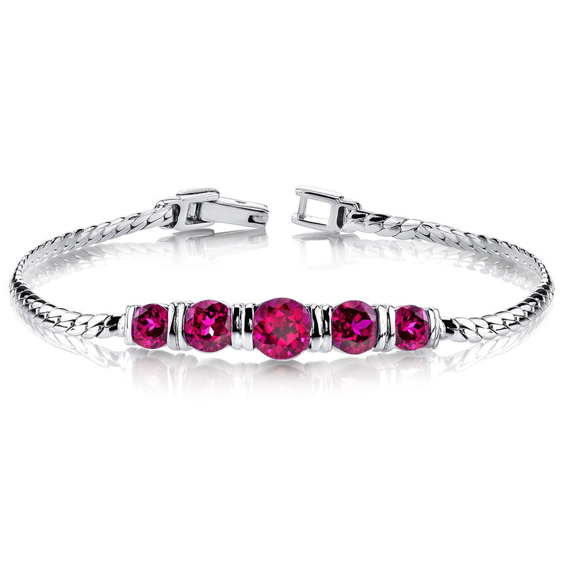 Ruby 5-Stone Bracelet Sterling Silver Round Shape 5 Carats