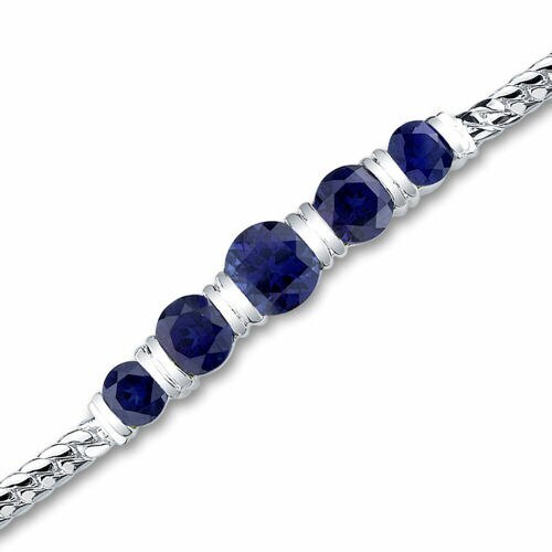 Blue Sapphire 5-Stone Bracelet Sterling Silver Round Shape 5 Carats