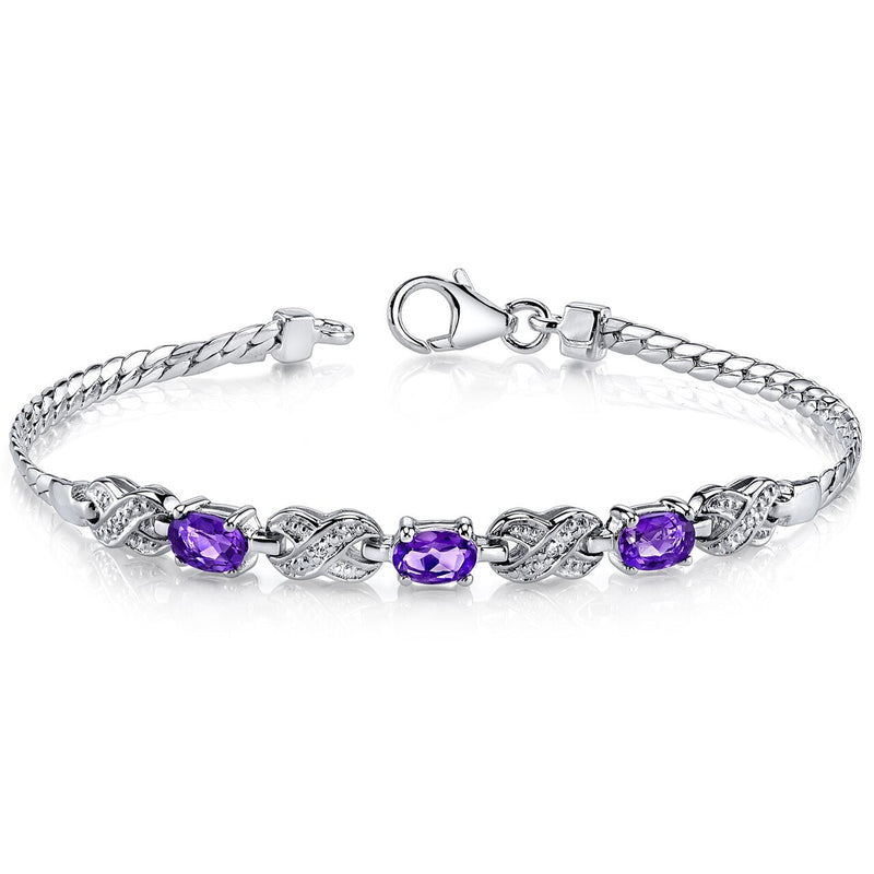 Amethyst Infinity Bracelet Sterling Silver Oval Shape 1.25 Carats