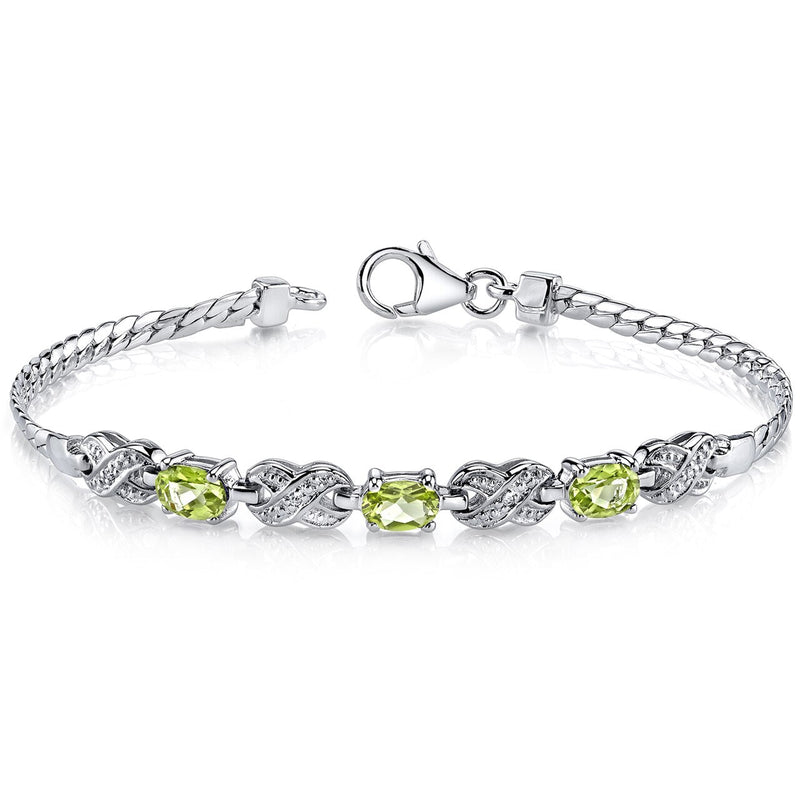 Peridot Infinity Bracelet Sterling Silver Oval Shape 1.5 Carats