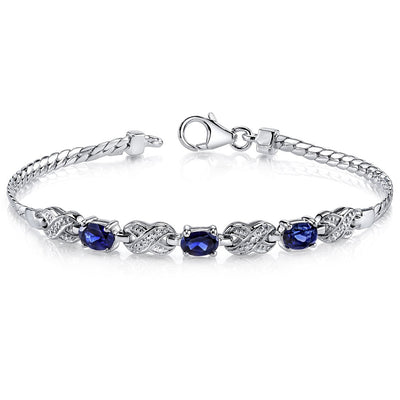 Blue Sapphire Bracelet Sterling Silver Oval Shape 1.75 Carats SB2808