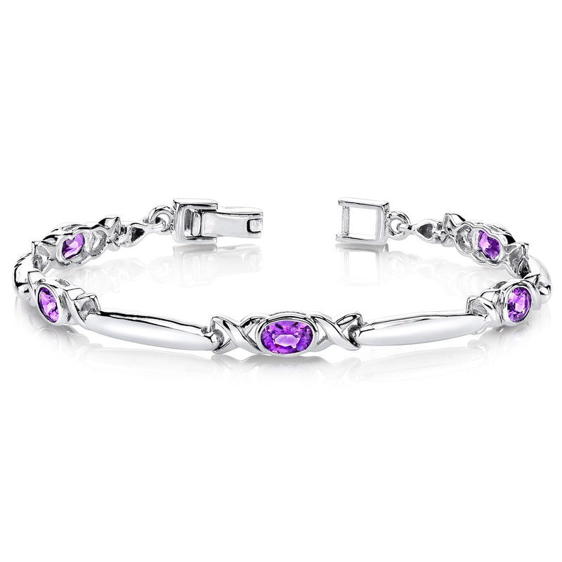 Amethyst 5-Stone Open Infinity Bracelet Sterling Silver Oval Shape 2 Carats