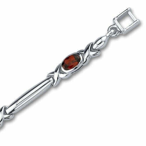 Garnet 5-Stone Open Infinity Bracelet Sterling Silver Oval Shape 2.75 Carats