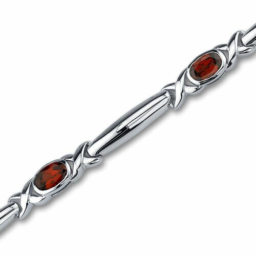 Garnet 5-Stone Open Infinity Bracelet Sterling Silver Oval Shape 2.75 Carats