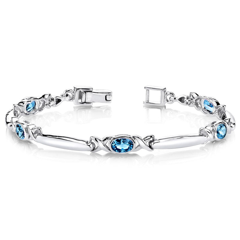 London Blue Topaz 5-Stone Open Infinity Bracelet Sterling Silver Oval Cut 2.75 Carats