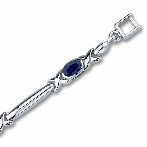 Blue Sapphire 5-Stone Open Infinity Bracelet Sterling Silver Oval Shape 2.75 Carats