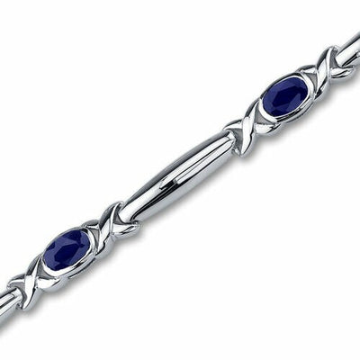 Blue Sapphire 5-Stone Open Infinity Bracelet Sterling Silver Oval Shape 2.75 Carats