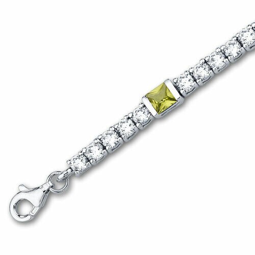 Peridot Bracelet Sterling Silver Princess Shape 2.25 Carats