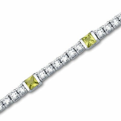 Peridot Bracelet Sterling Silver Princess Shape 2.25 Carats