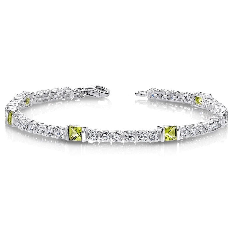 Peridot Bracelet Sterling Silver Princess Shape 2.25 Carats