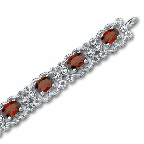 Garnet Vintage Tennis Bracelet Sterling Silver Oval Shape 8.5 Carats