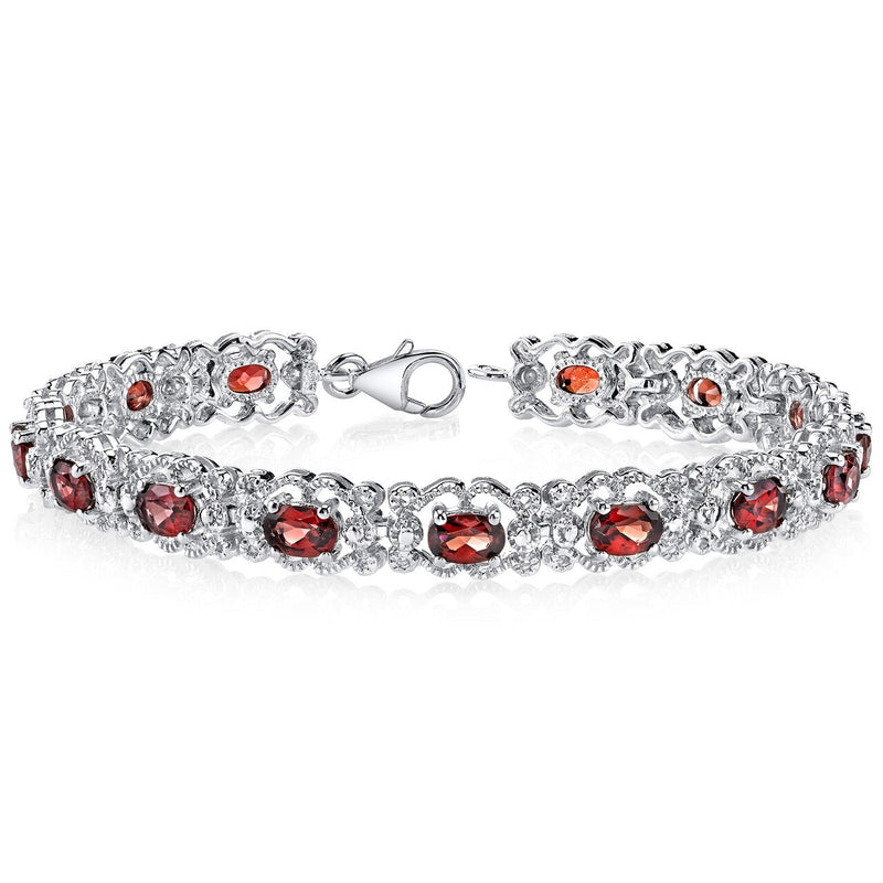 Garnet Vintage Tennis Bracelet Sterling Silver Oval Shape 8.5 Carats