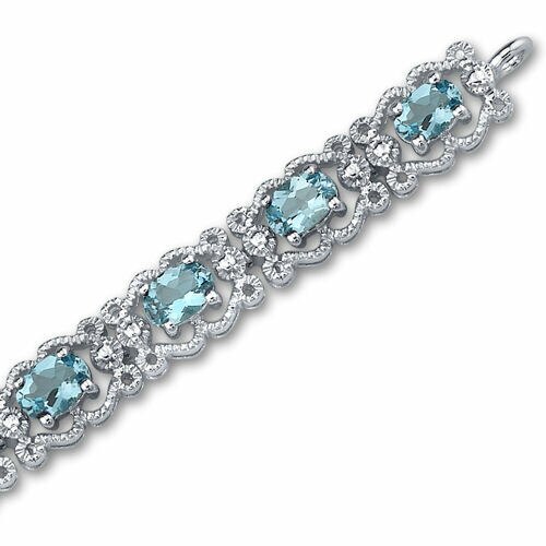 Swiss Blue Topaz Bracelet Sterling Silver Oval Shape 8.5 Carats