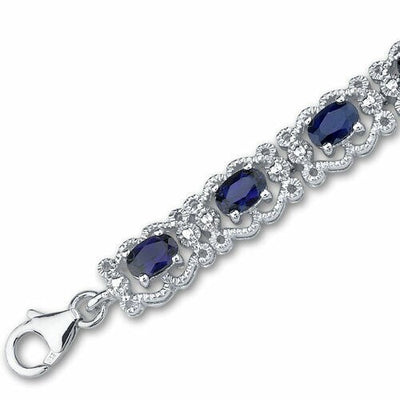 Blue Sapphire Vintage Tennis Bracelet Sterling Silver Oval Shape 8.5 Carats