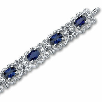 Blue Sapphire Vintage Tennis Bracelet Sterling Silver Oval Shape 8.5 Carats