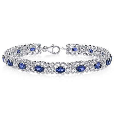 Blue Sapphire Vintage Tennis Bracelet Sterling Silver Oval Shape 8.5 Carats