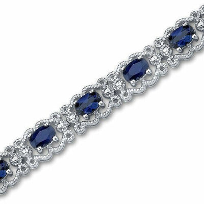 Blue Sapphire Vintage Tennis Bracelet Sterling Silver Oval Shape 8.5 Carats