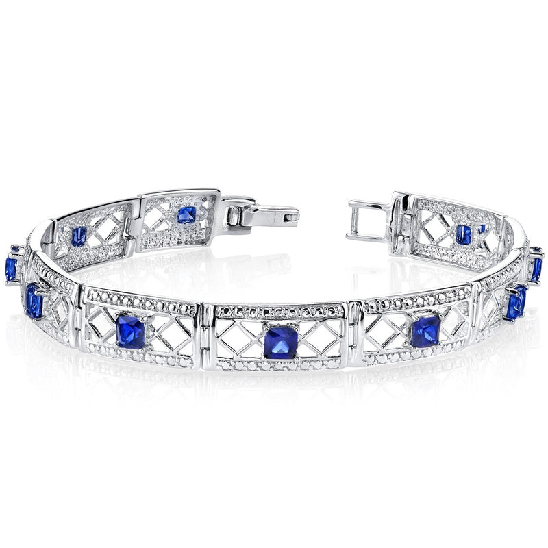 Blue Sapphire Bracelet Sterling Silver Princess Shape 4 Carats