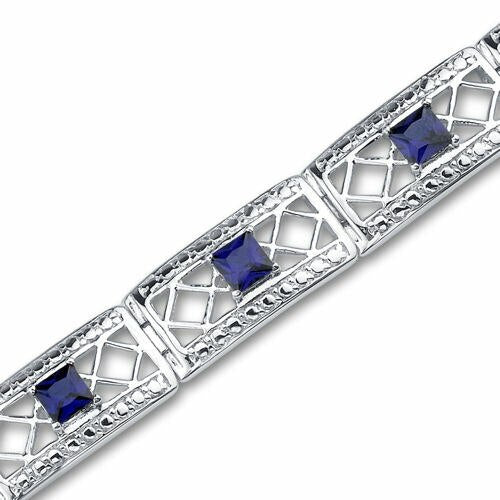 Blue Sapphire Bracelet Sterling Silver Princess Shape 4 Carats