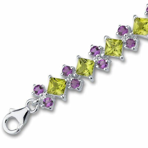 Peridot Bracelet Sterling Silver Princess Shape 16 Carats