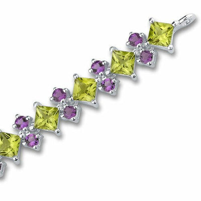 Peridot Bracelet Sterling Silver Princess Shape 16 Carats