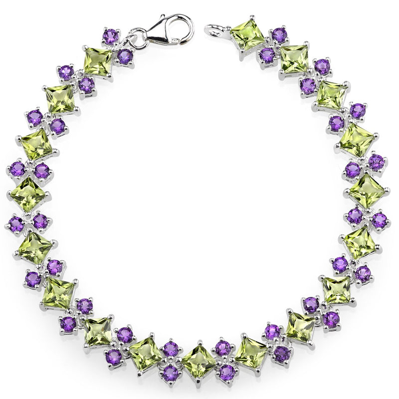 Peridot Bracelet Sterling Silver Princess Shape 16 Carats