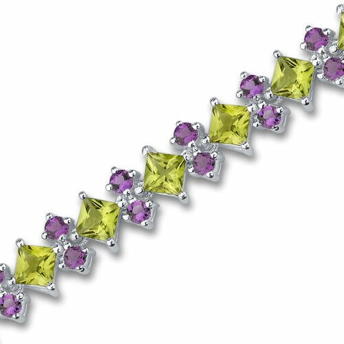 Peridot Bracelet Sterling Silver Princess Shape 16 Carats