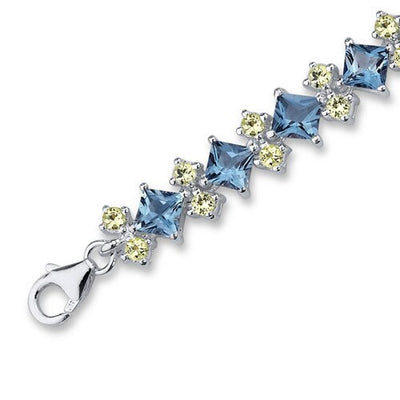 London Blue Topaz Bracelet Sterling Silver Princess 17.5 Carats