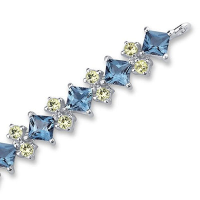 London Blue Topaz Bracelet Sterling Silver Princess 17.5 Carats