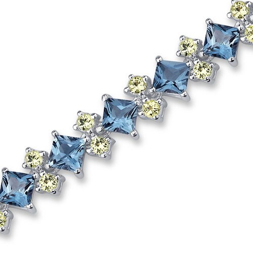 London Blue Topaz Bracelet Sterling Silver Princess 17.5 Carats