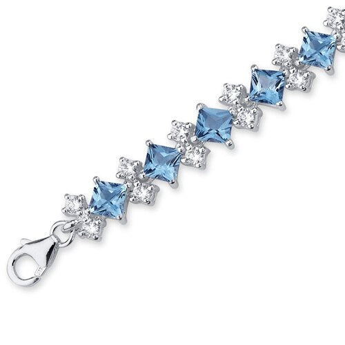 Swiss Blue Topaz Bracelet Sterling Silver Princess 13.5 Carats