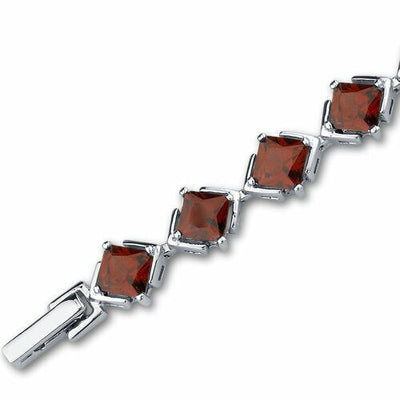 Garnet Bracelet Sterling Silver Princess Shape 12 Carats