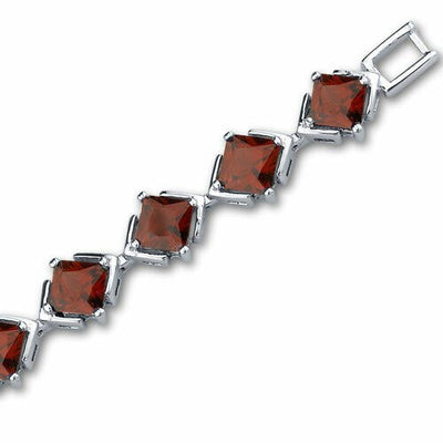 Garnet Bracelet Sterling Silver Princess Shape 12 Carats