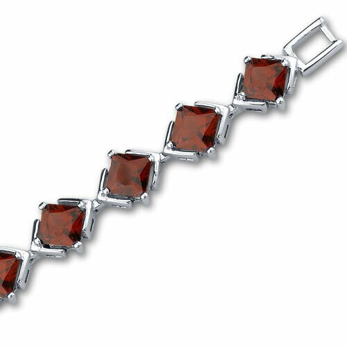 Garnet Bracelet Sterling Silver Princess Shape 12 Carats