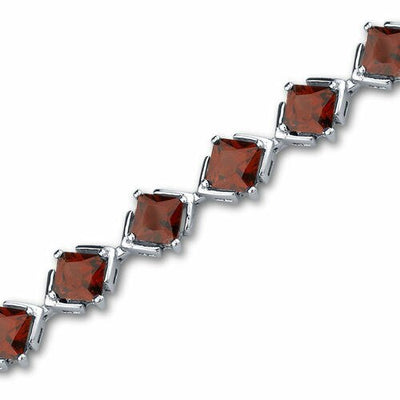 Garnet Bracelet Sterling Silver Princess Shape 12 Carats