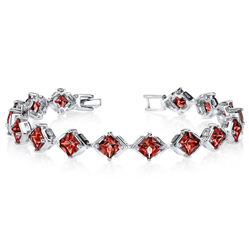 Garnet Bracelet Sterling Silver Princess Shape 12 Carats