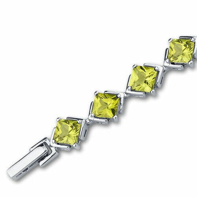 Peridot Tennis Bracelet Sterling Silver Princess Shape 11.25 Carats