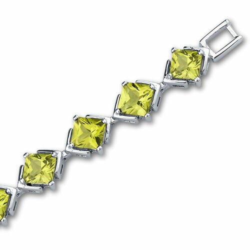 Peridot Tennis Bracelet Sterling Silver Princess Shape 11.25 Carats