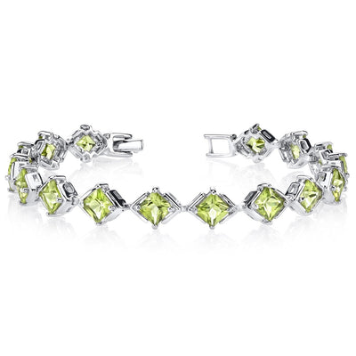 Peridot Tennis Bracelet Sterling Silver Princess Shape 11.25 Carats