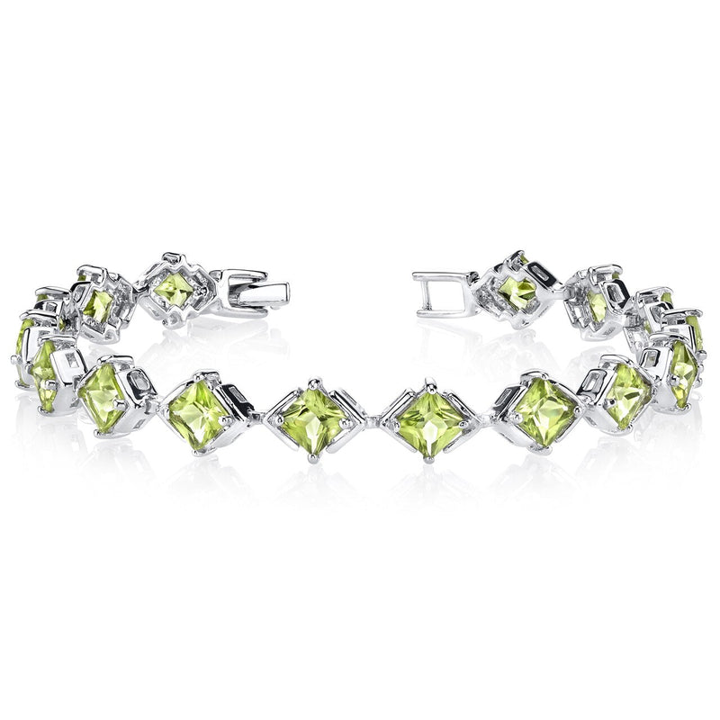 Peridot Tennis Bracelet Sterling Silver Princess Shape 11.25 Carats