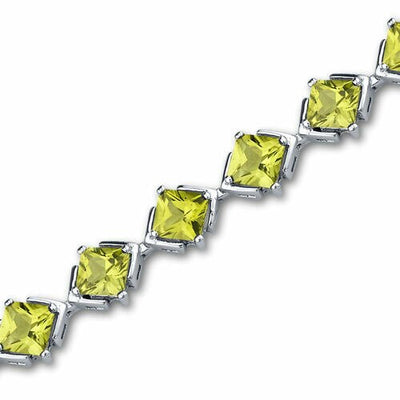 Peridot Tennis Bracelet Sterling Silver Princess Shape 11.25 Carats