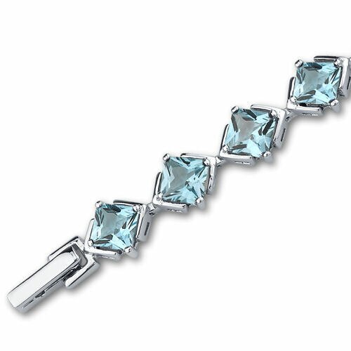 Swiss Blue Topaz Bracelet Sterling Silver Princess Shape 12 Carats