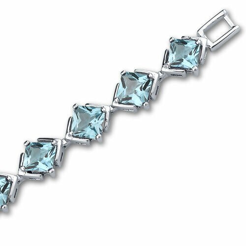 Swiss Blue Topaz Bracelet Sterling Silver Princess Shape 12 Carats