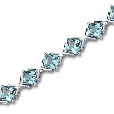 Swiss Blue Topaz Bracelet Sterling Silver Princess Shape 12 Carats