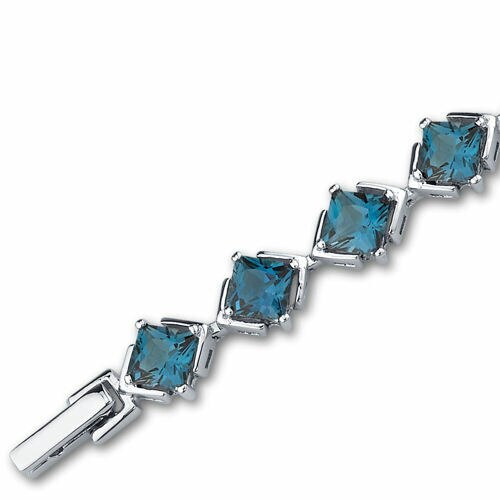 London Blue Topaz Bracelet Sterling Silver Princess 12 Carats