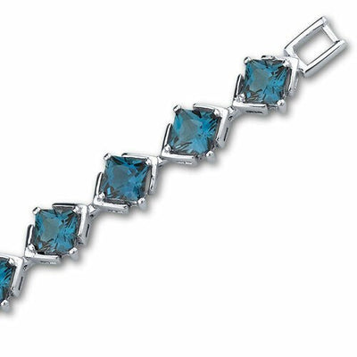 London Blue Topaz Bracelet Sterling Silver Princess 12 Carats